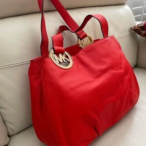 Michael Kors Red Shoulder Bag with Gold Accents. New W/O tags